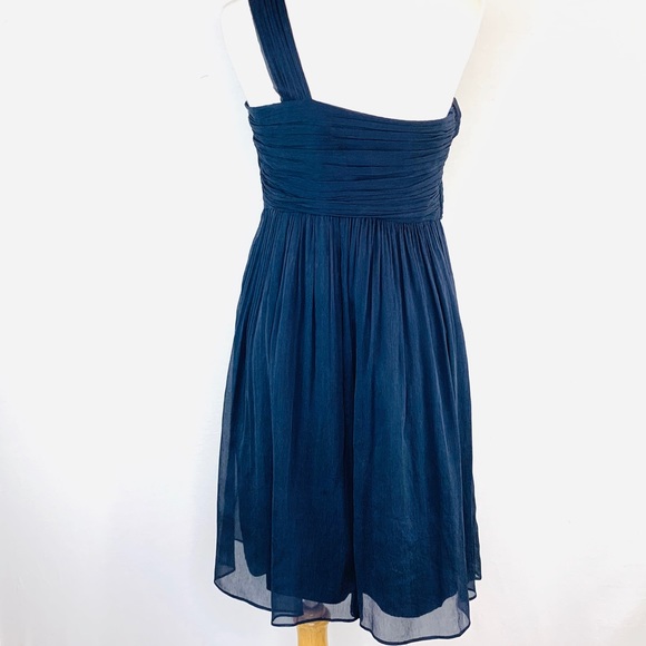 J. Crew Lucienne One Shoulder Dress Silk Navy Blue Chiffon Silk Ladies Sz 10P - Picture 3 of 8
